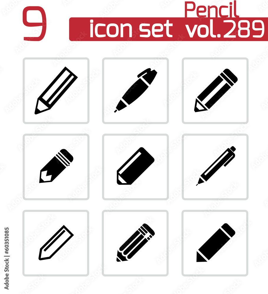 Vector black pencil icons set Vector black pencil icons set