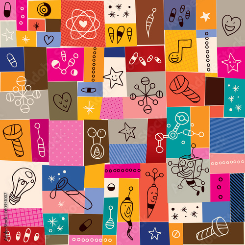 doodle invention cartoon science robot collage pattern