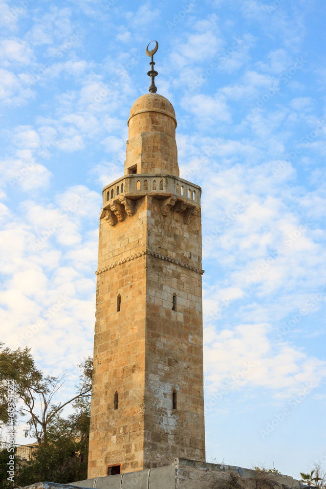 Old minaret in jewish quarter Jerusalem near synagogue