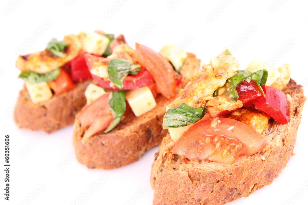 Sandwiches with chicken, tomato, cheese and bell pepper