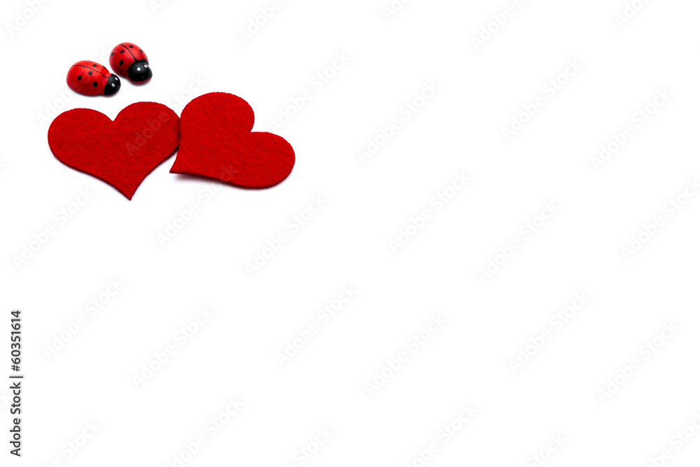 Two hearts and ladybugs