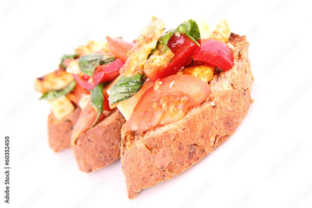 Sandwiches with chicken, tomato, cheese and bell pepper Sandwiches with chicken, tomato, cheese and bell pepper