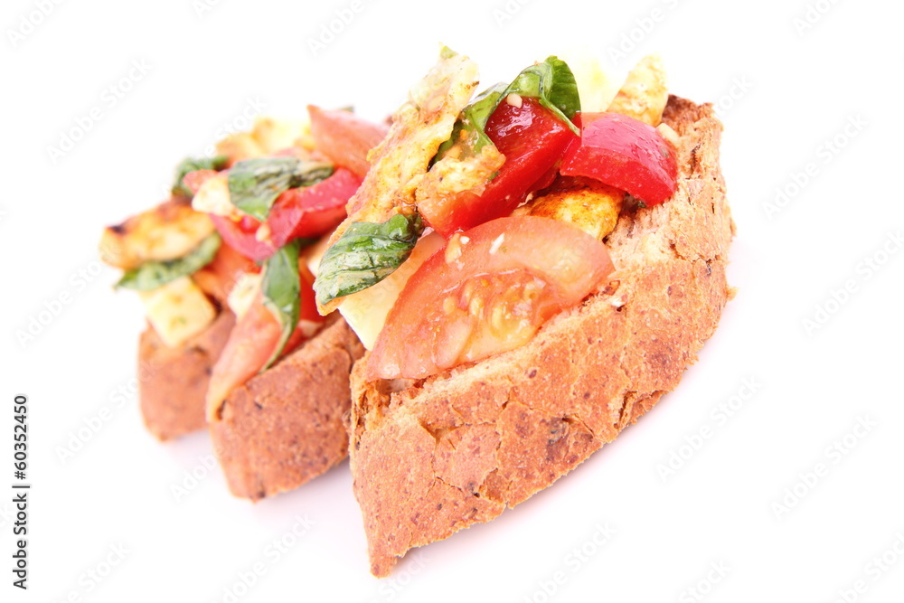 Sandwiches with chicken, tomato, cheese and bell pepper