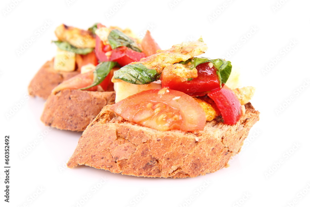 Sandwiches with chicken, tomato, cheese and bell pepper Sandwiches with chicken, tomato, cheese and bell pepper