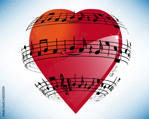 Heart surrounded by musical notes