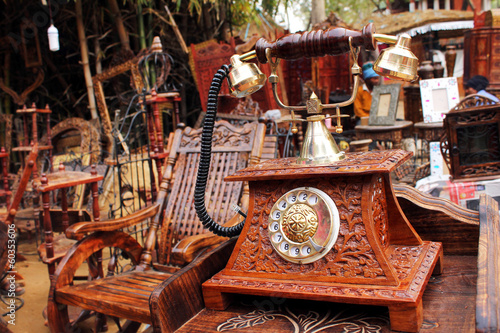 SURJAJKUND FAIR, HARYANA - FEB 12 : antique wooden telephone for