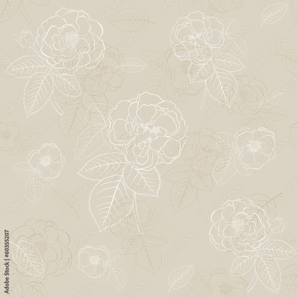 Seamless pattern of flowers, white on brown Seamless pattern of flowers, white on brown