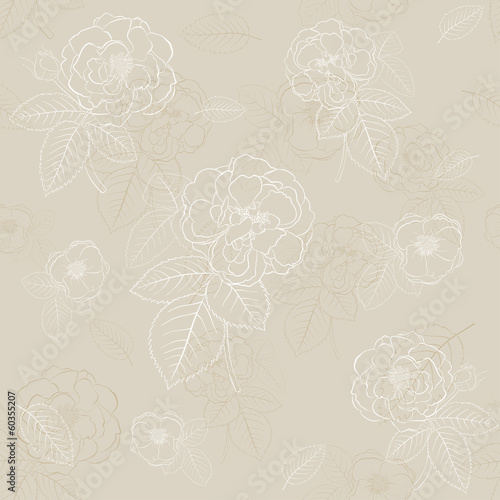 Seamless pattern of flowers  white on brown