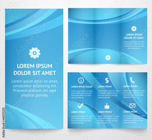 Professional three fold business flyer template, vector.