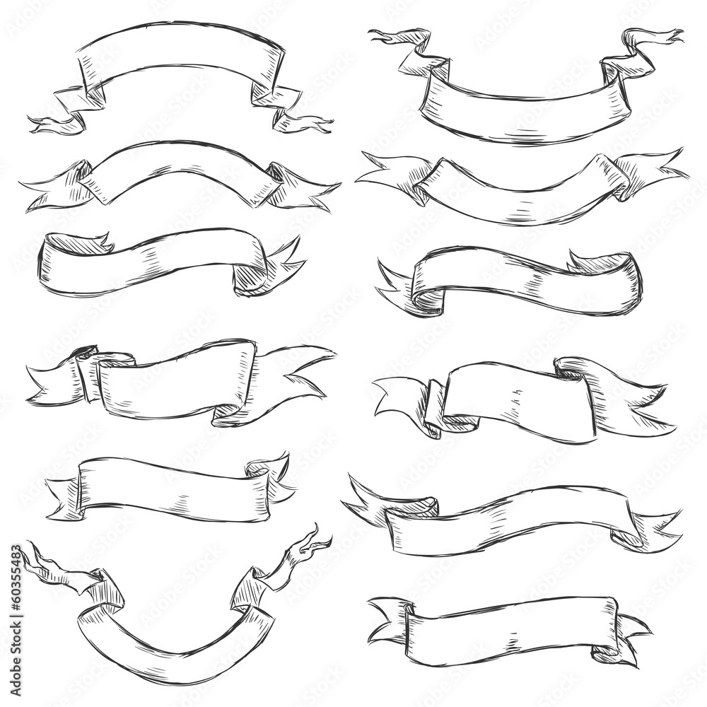 vector set of sketch ribbons - obrazy, fototapety, plakaty 