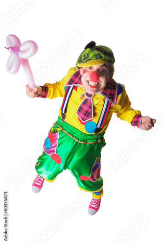 Funny clown with a flower from a balloon