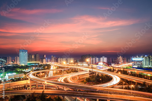 modern city interchange in nightfall