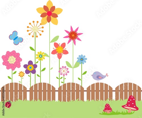 fence and flowers background
