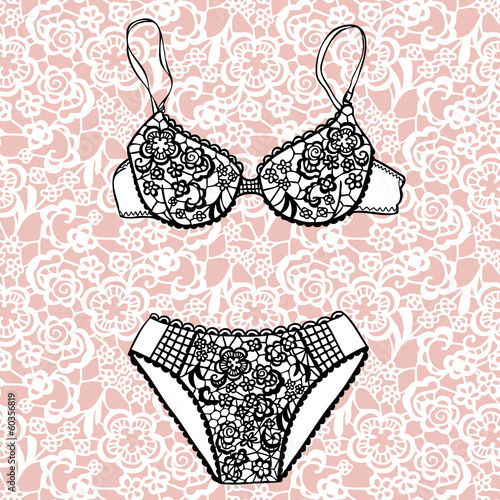 Lacy sexy bra and panties. Vector illustration.