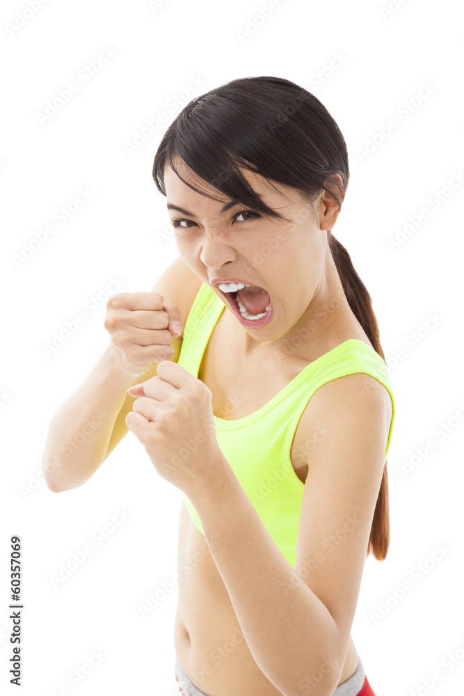 young woman screaming fighting workout fitness young woman screaming fighting workout fitness