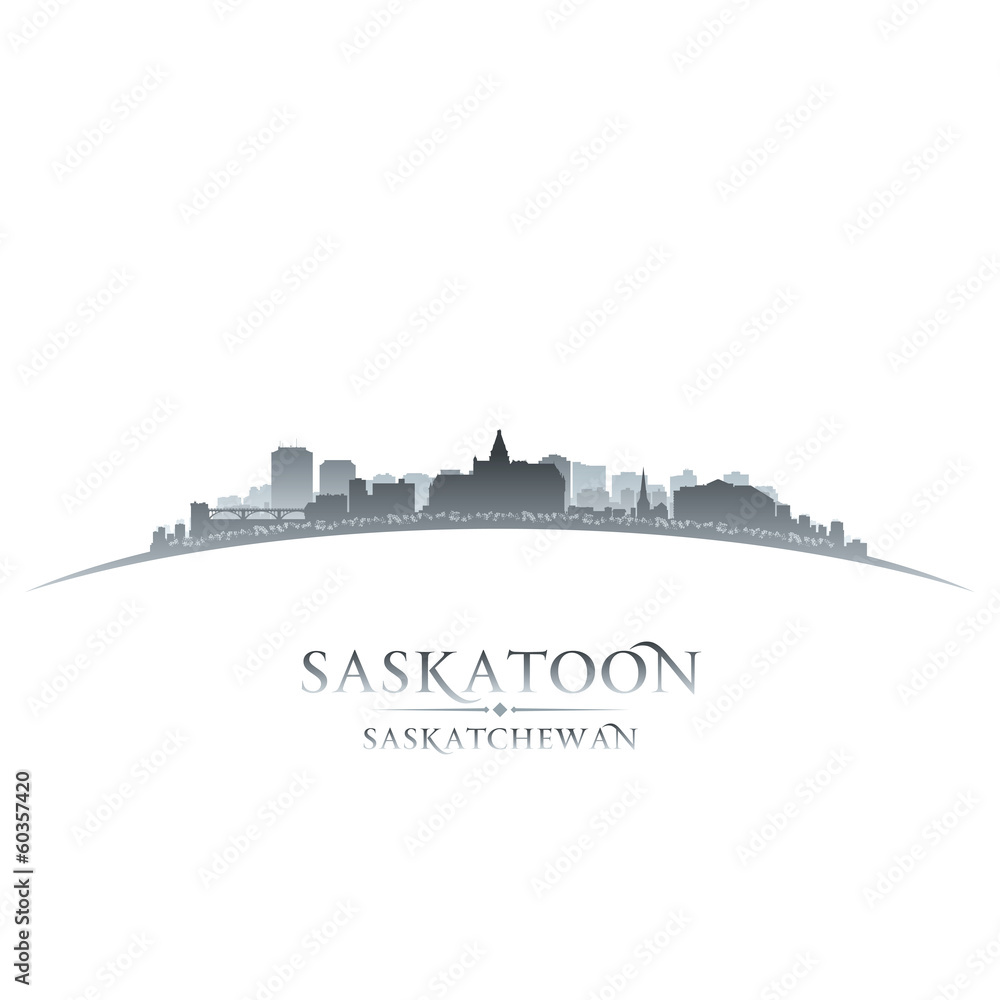 Saskatoon Saskatchewan Canada city skyline silhouette white back