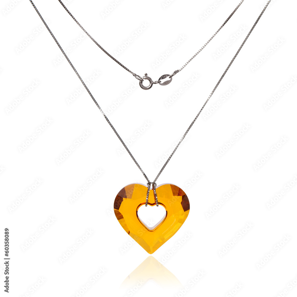 Silver necklace and pendant in the shape of heart Silver necklace and pendant in the shape of heart