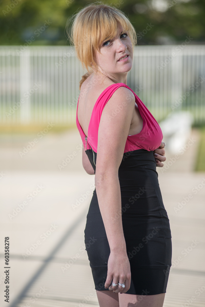 Obraz premium Attractive blond caucasian fashion woman