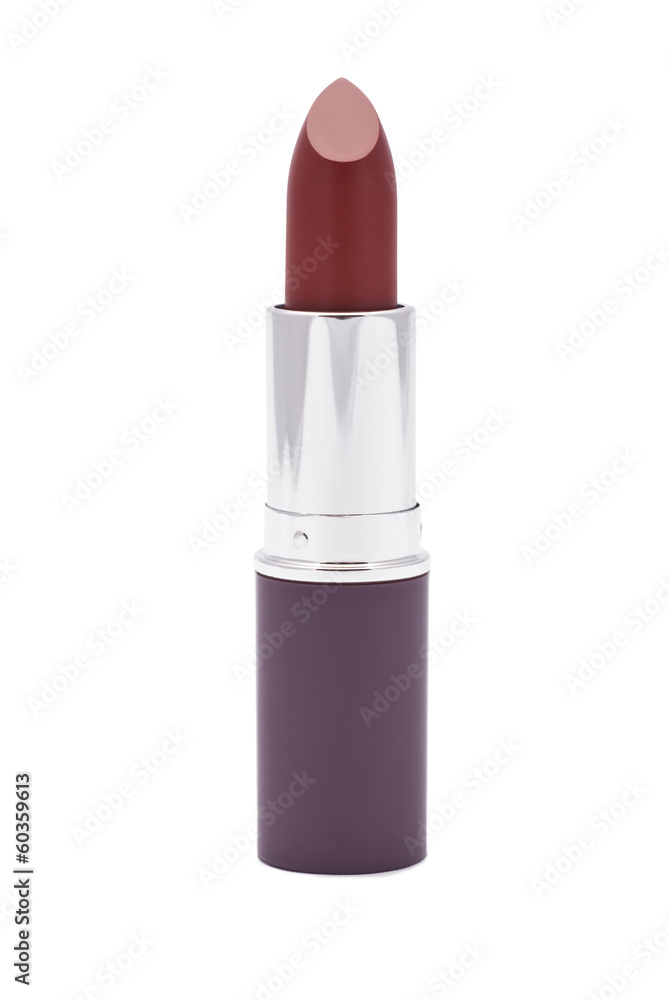 Red Lipstick in Purple Case isolated on white Red Lipstick in Purple Case isolated on white