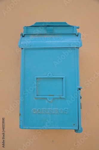 Blue metal mailbox
