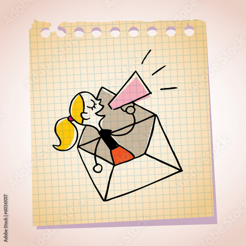 girl message loudhailer note paper cartoon sketch