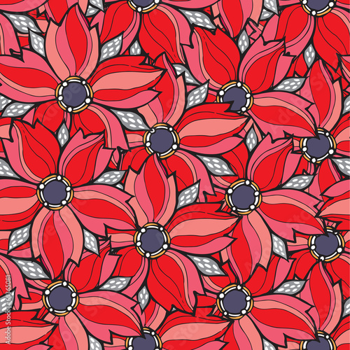 Vector red floral seamless pattern