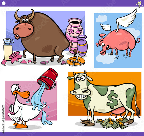cartoon sayings or proverbs concepts set