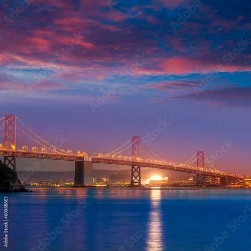 Bay Bridge at sunset in San Francisco California