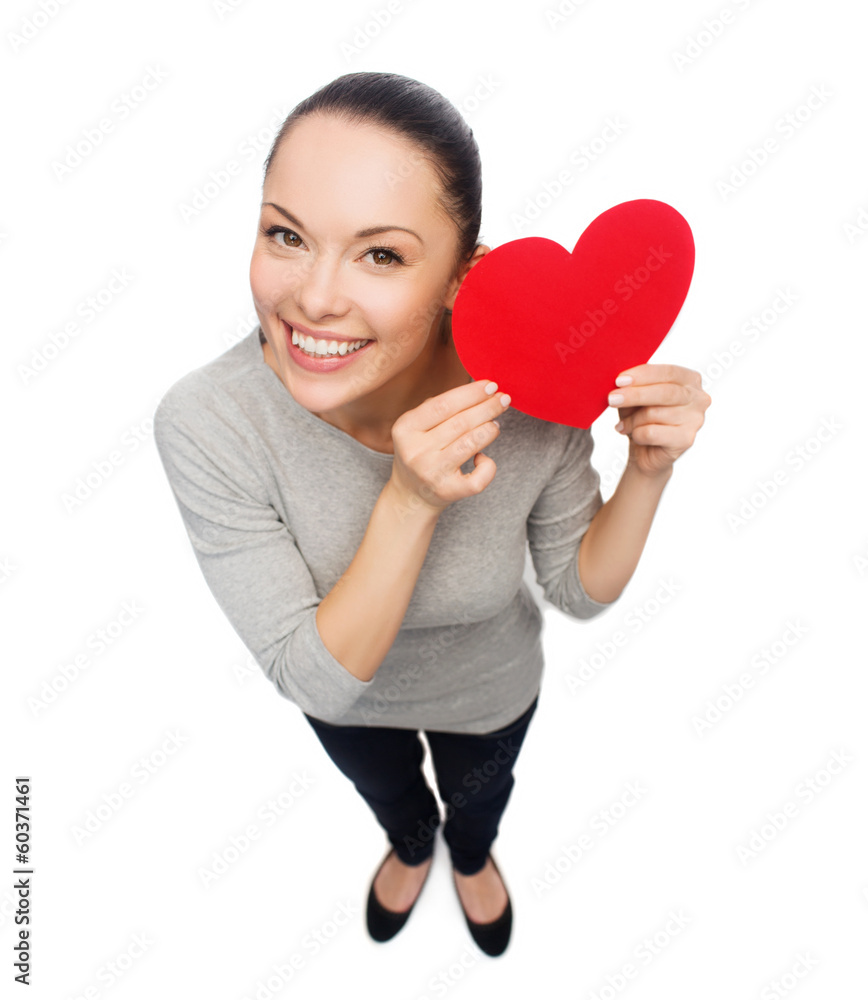 smiling asian woman with red heart smiling asian woman with red heart
