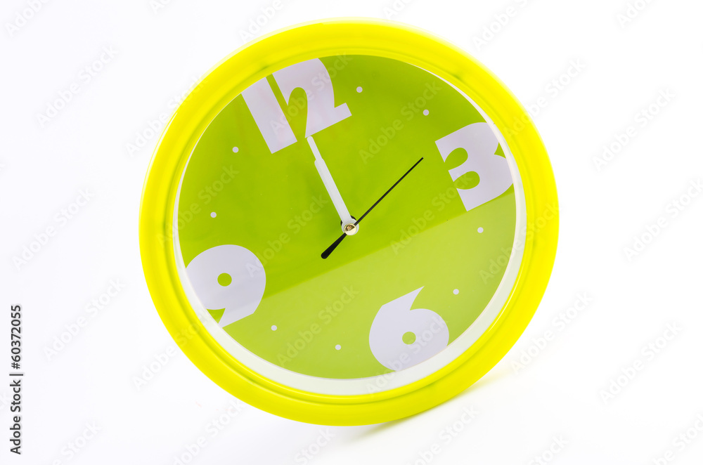 Green clock alarm isolated on white background Green clock alarm isolated on white background