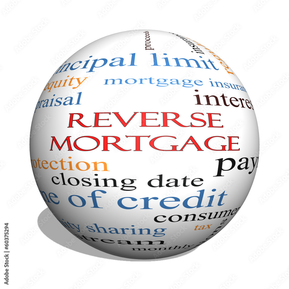 Reverse Mortgage 3D sphere Word Cloud Concept Reverse Mortgage 3D sphere Word Cloud Concept