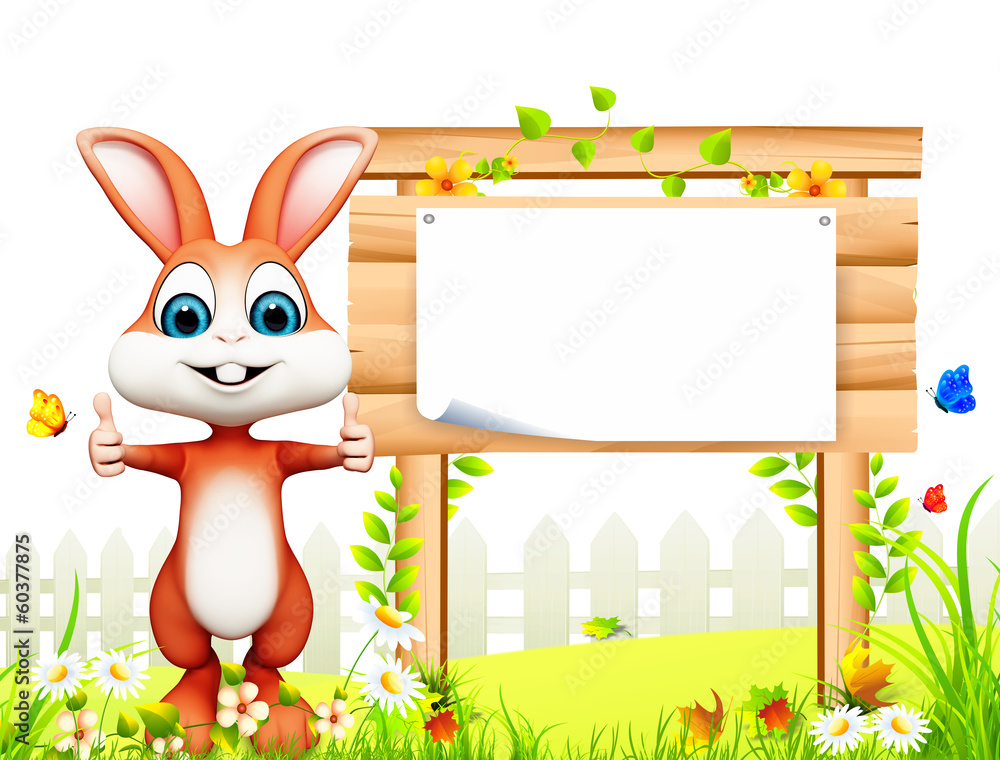Obraz premium happy smiling bunny with sign and thumbs up