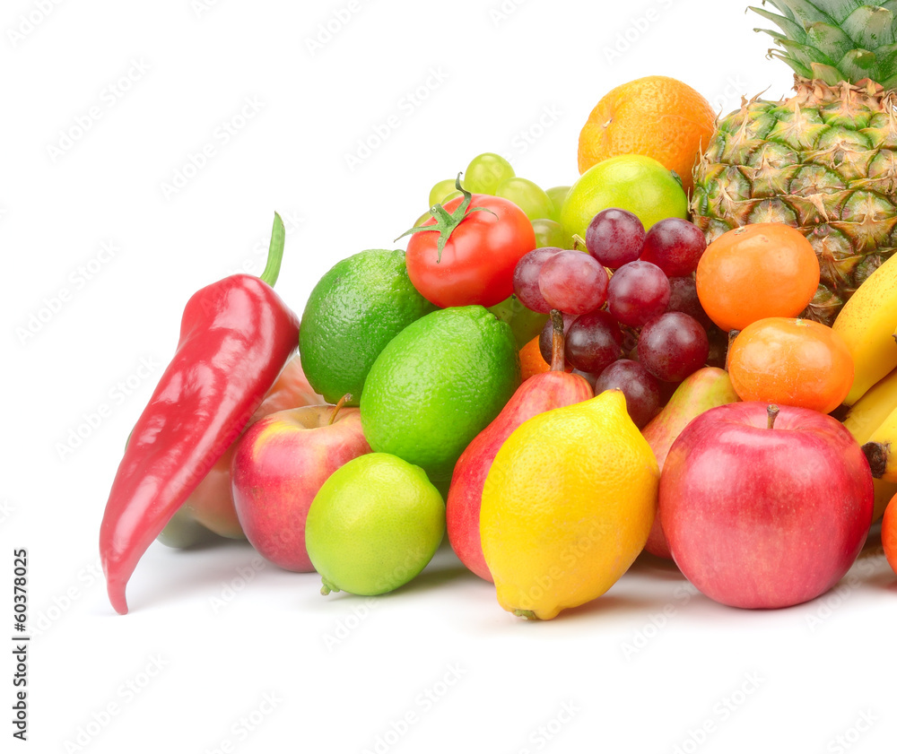 collection fruits and vegetables isolated on white collection fruits and vegetables isolated on white