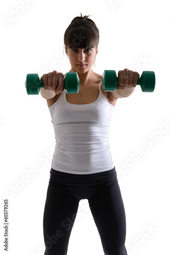 sport girl doing with exercise dumbbells  fitness woman studio s