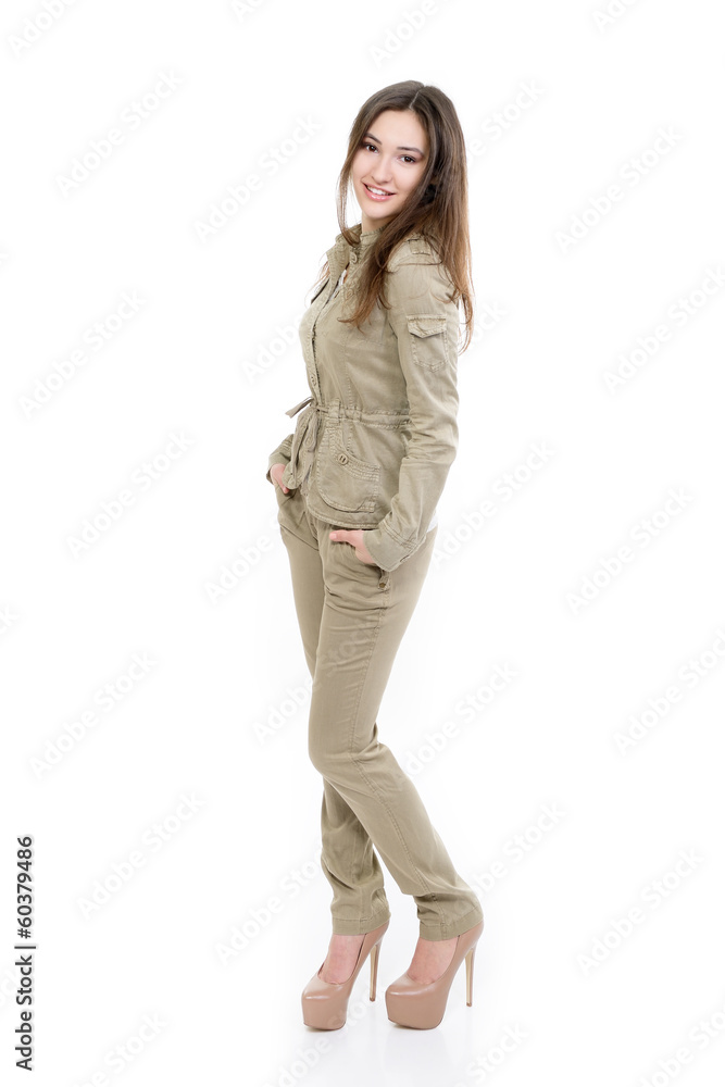 full length beautiful young woman over white full length beautiful young woman over white