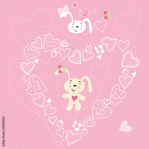 heart shape and rabbit background card
