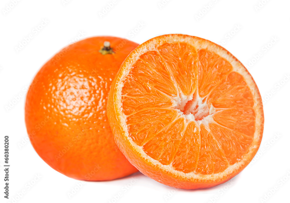 Two, tangerine citrus fruit Two, tangerine citrus fruit