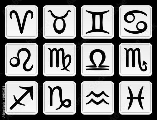 Zodiac symbol set om the black background