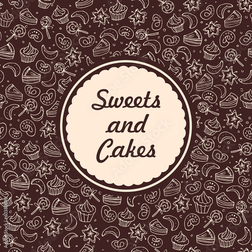 Sweets and cakes vector seamless background