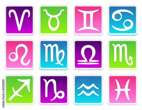 Zodiac colorful symbol set on the white background
