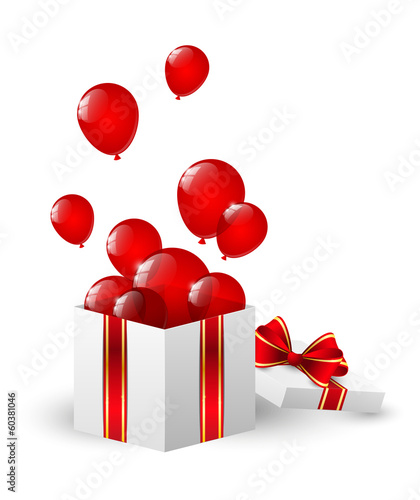 Gift box with red balloons