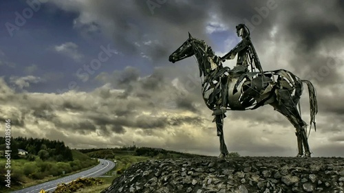 knight on a horse statue, clouds, timelapse, Irenald
