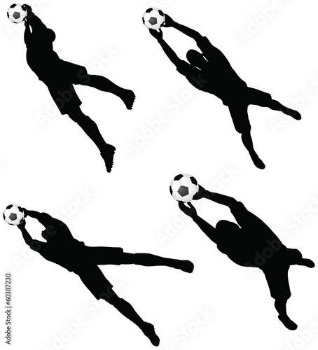 poses of soccer players silhouettes in air jumping position