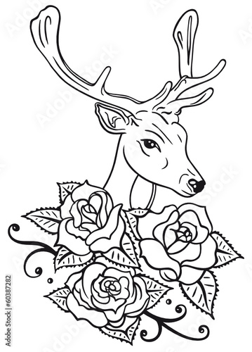 Reh mit Rosen - Wildtier Motiv für Tracht, Wald und Naturstil