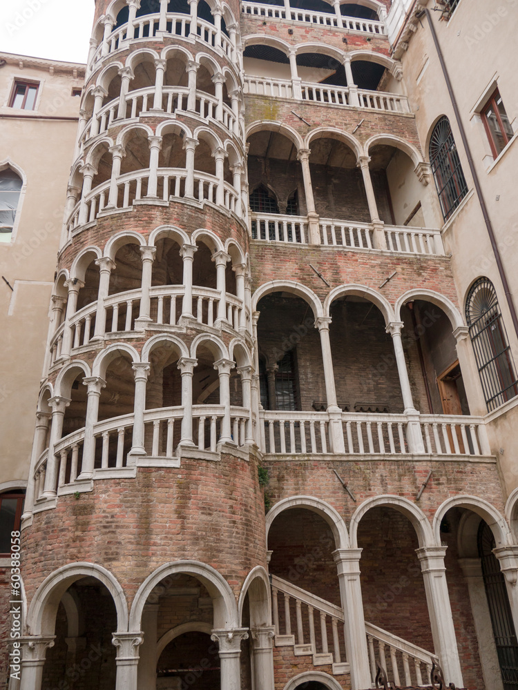Brick spiral staircase at the Venetian palace of Contarini del B