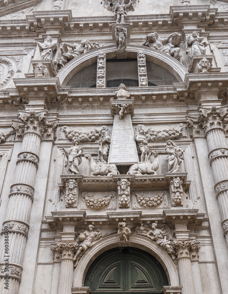 Facade of the San Moise Church in Venice, Italy which is dedicat