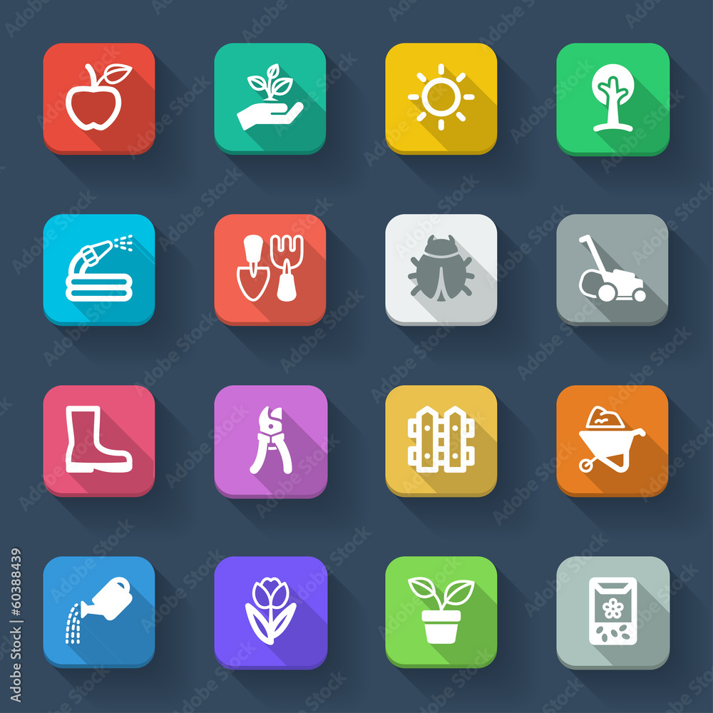 Gardening flat icons. Colorful Gardening flat icons. Colorful