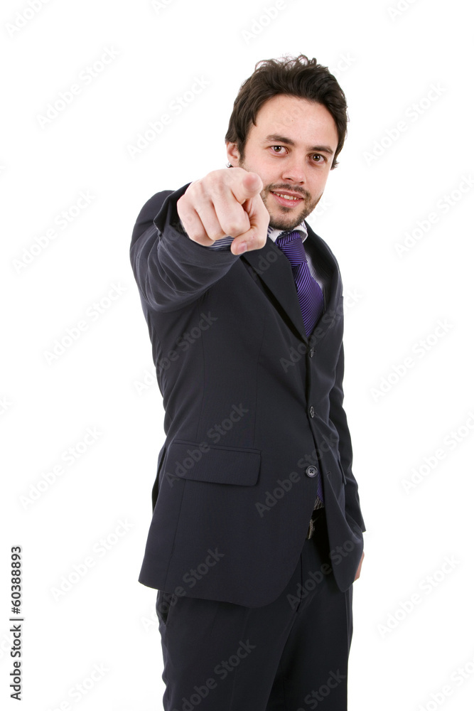 Business man pointing at something on a white background Business man pointing at something on a white background