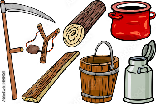 country objects cartoon illustration set