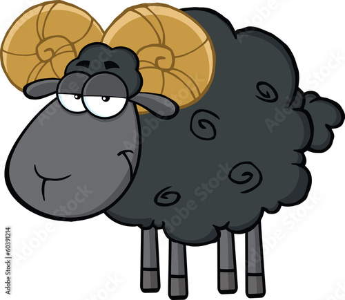 Cute Black Ram Sheep Cartoon Mascot Character